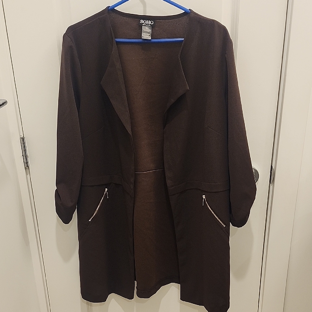 Soho Women's Mocha Chocolate Brown Blazer Trench Coat Size XL